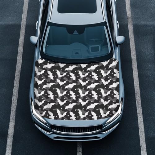 Image of Bat Halloween Print Car Hood Cover Easy to Install Fabric Hood Cover Halloween Vehicles Decorate Engine Removable Automotive Accessories Personalized Suitable for Cars(59x39 Inch)