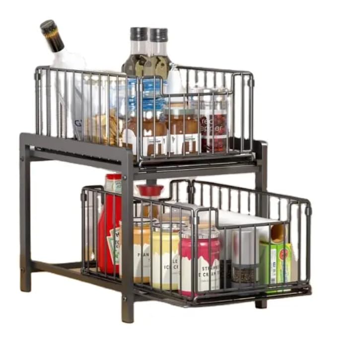 UNDER SINK ORGANIZER | EASY TO ASSEMBLE UNDER CABINET STORAGE | VERY STURDY PULL-OUT HOME ORGANIZERS |CLEVERFECT… (Black)