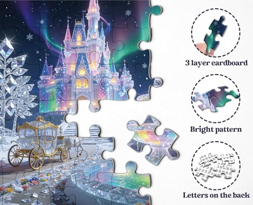 Rompecabezas Aurora Crystal Castle para adultos 1000 piezas, Palacio mágico, escena nocturna de nieve con fuente arcoíris y fantasía, arte de cuento de hadas desafiante y soñador para decoración de pared miniatura 4