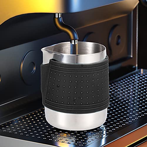 Brocca da caffè in Silicone Isolata con Tazza per Schiuma di Latte in Acciaio Inossidabile per Regali per L'home Office (BLACK)