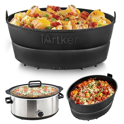 Silicone Slow Cooker Liner fit 7-8 Quart, Thickened Foldable Crockpot Liners Oval Crock-Pot, Reusable Leakproof Crock Pot Liner BPA Free Dishwasher Safe