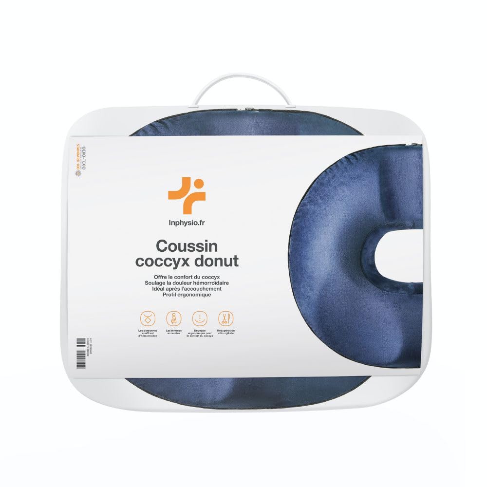 Inphysio® Coussin Donut, Coussin Assise Ergonomique, Coussin Coccyx, Coussin Siege Orthopédique, Coussin Memoire Forme, Coussin Fesses, Coussin Hemorroidaire, Coussin Voiture, Chaise, 45 x 37 x 9cm