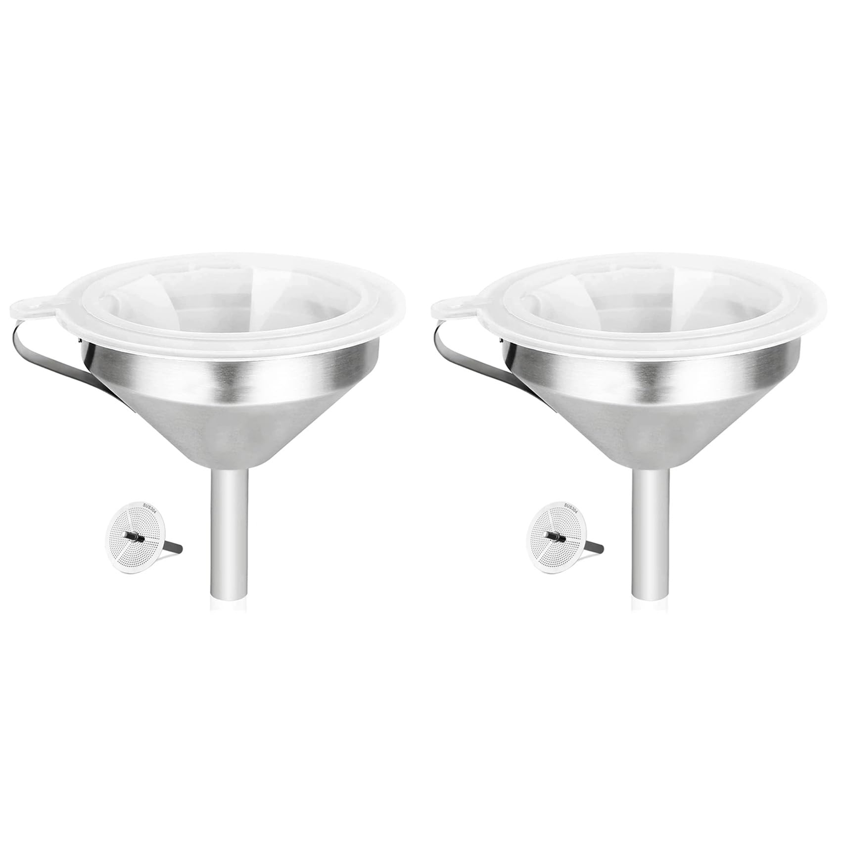 Hndhbfgrt 2 Set 5.9 Inch 304 Stainless Steel Kitchen Funnel with 200 Mesh Food Filter Strainer for Transferring Liquids, Oil