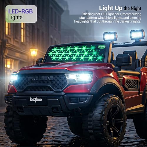 Image of Baybee 4x4 TurboX Pro Electric Car for Kids with Remote Control | Baby Electric Rideon Cars with Swing Mode, RGB Lights & Music | Rechargeable Battery Operated Jeep for Kids 2+ Years (Metallic Red)