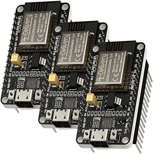 AZDelivery 3 x NodeMCU Amica Modul V2 ESP8266 ESP-12F WIFI Wifi Development Board mit CP2102 kompatibel mit Arduino inklusive E-Book!