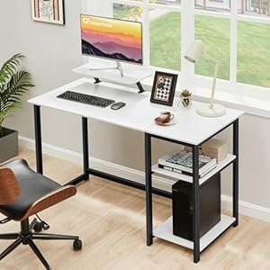 GreenForest Computer Desk with Monitor Stand and Reversible Storage Shelves39 inch Small Home Office Writing Study Desk for Small SpacesWhite