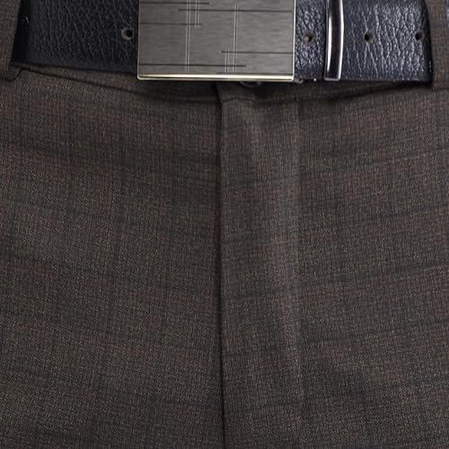 Image of Raymond Men's Slim Fit Checks Pattern Poly Viscose Blend Flat Front Formal Trouser