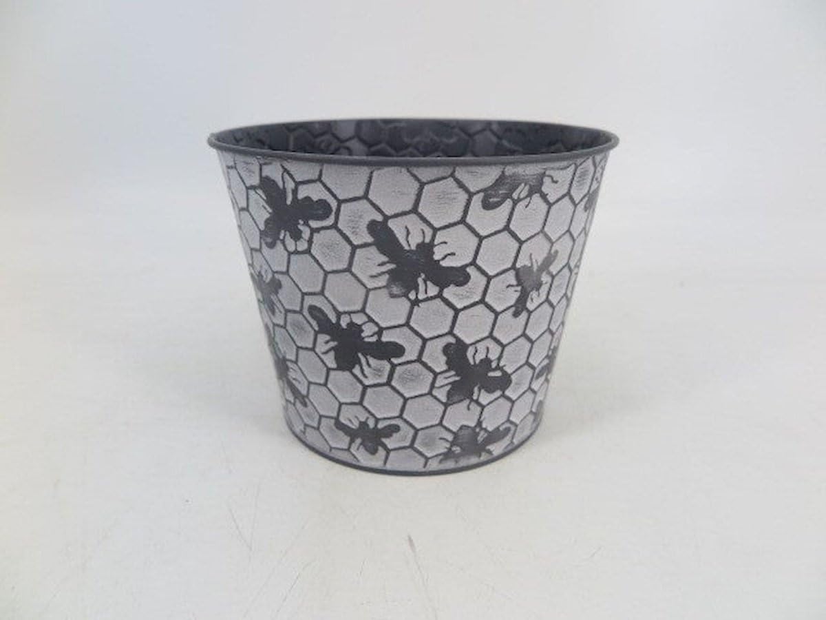 212 Main Bees on White Washed Honeycomb Pattern Bucket Shaped Planter
