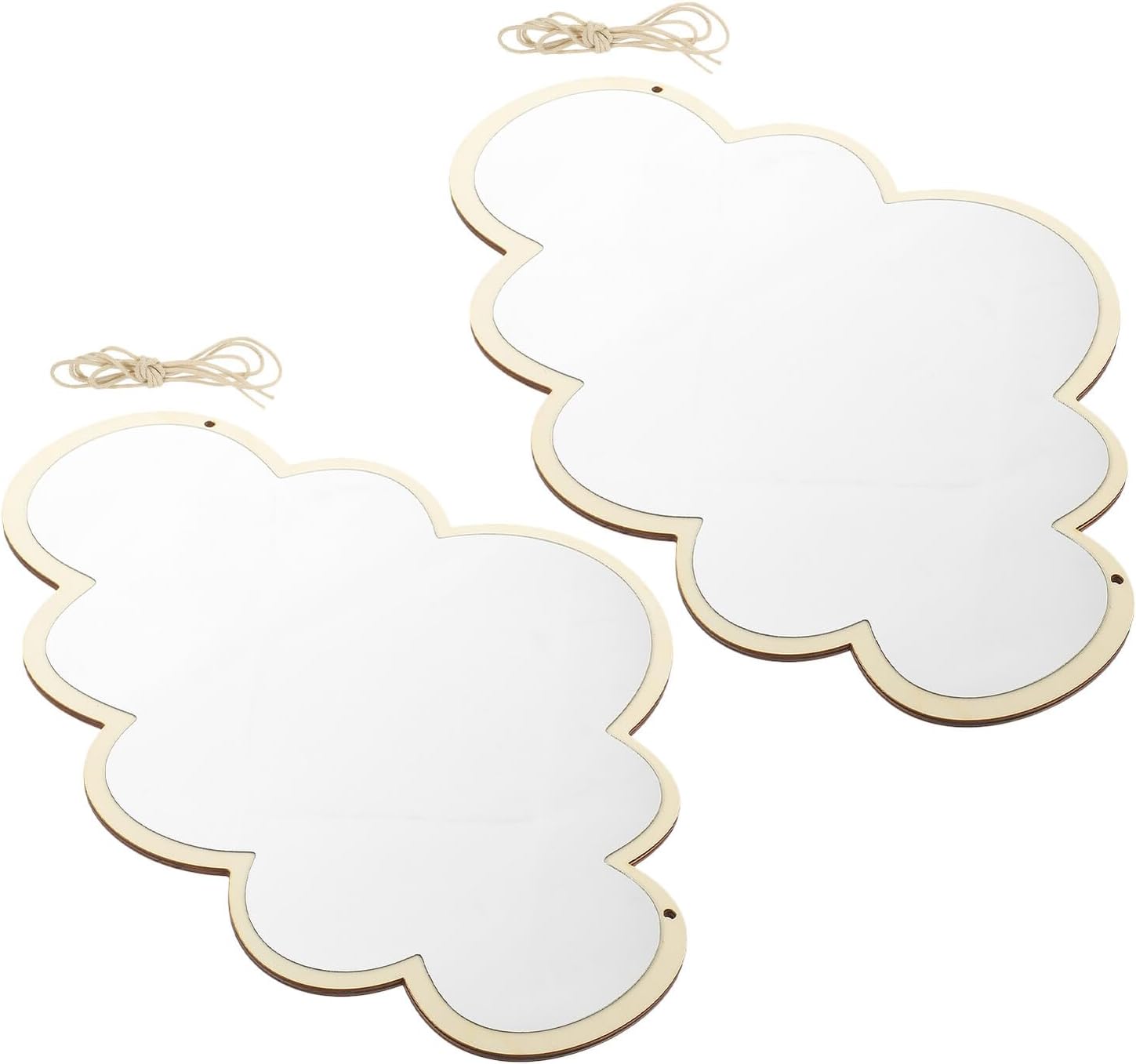 Cloud Shape Acrylic Mirror with Wooden Frame, 2pcs Decorative Hanging Wall Mirrors for Bedroom Nursery Playroom Bathroom