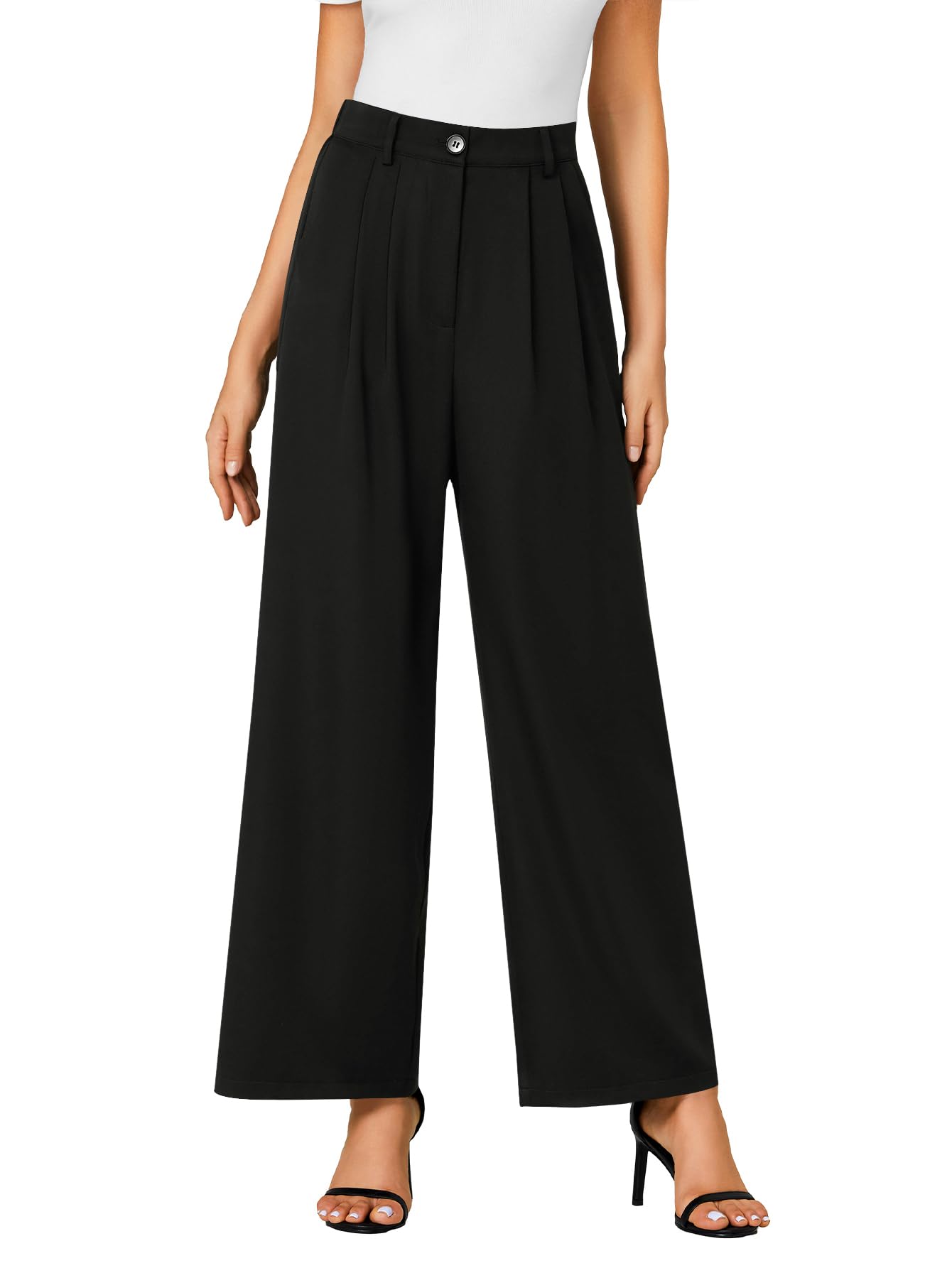 LYANER Womens High Waist Casual Wide Leg Long Palazzo Pants Button Down Loose Business Work Office Trousers with