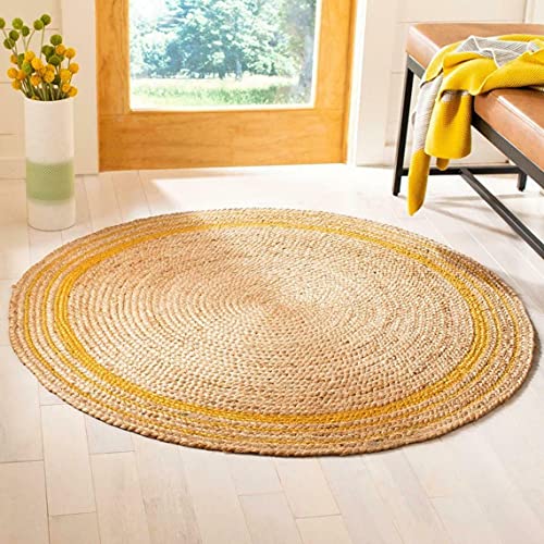 Ripaz - Alfombra De Yute Natural Trenzada A Mano De Fibra Natural Hecha A Mano Redonda 210 Cm De Diámetro, Beige Borde Amarillo Ripaz - Alfombra De Yute Natural Trenzada A Mano De Fibra Natural Hecha A Mano Redonda 210 Cm De Diámetro, Beige Borde Amarillo