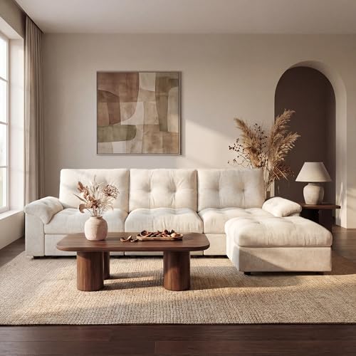 Oversized Modular Sectional Sofa with Storage, Modern Deep Seat Cloud Couch for Living Room, L-Shaped Large Sectional Couch, 3 Seater with Ottoman, Beige