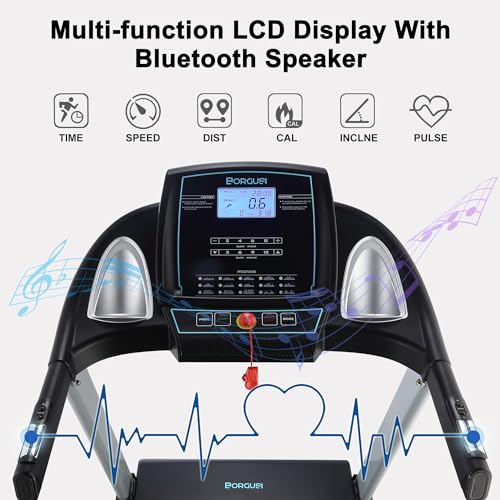 Image of BORGUSI Treadmill with 15% Auto Incline and 350 LBS Capacity, 3.5 HP Folding Electric Treadmill Running Machine with Bluetooth Speaker for Home Use, 20 inch Wide Tread Belt, Max 10MPH Speed