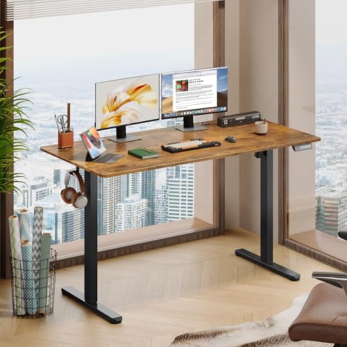 DEVAISE 55 x 28 Inches Electric Standing Desk, Adjustable Height Stand up Desk, 28" Deeper Desktop Sit to Stand Desk with 3 Memory Preset, Adjustable Computer Desk for Home Office (Rustic Brown)