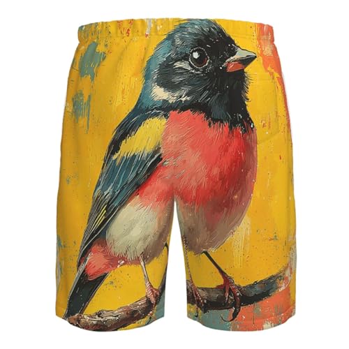 Men's Swim Trunks Beach Board Shorts Swimming Quick Dry - Colorful Birds Retro4