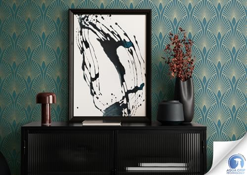 Livingwalls Wallpaper DESIGNDROP, precovered Non-Woven Wallpaper Art Deco in Blue, Green, Gold, 10,05m x 0,53m - Image 4