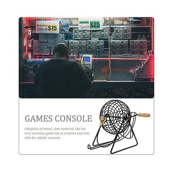 Yardwe Boules De Bingo Cage à Tambour De Tourneur De Bingo Machine à Boules De Loterie Jouets De Tables à Vin Jeux De Machine à Cage De Bingo Jouet De Le Fer Enfant Accessoires Portable 51911gOhssL. SS600