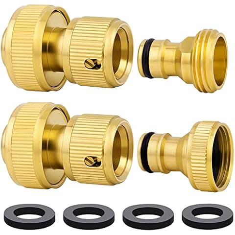 Petutu Garden Hose Quick Connect Adapter for 3/4 Inch Garden Hose, Solid Brass 3/4 inch GHT Male and Female Garden Hose Fittings for Faucets and Garden Water Guns Cover