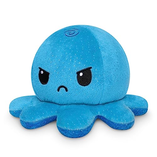 Image of TeeTurtle - The Original Reversible Octopus Plushie - Blue Sparkle + Bow - Cute Sensory Fidget Stuffed Animals That Show Your Mood 4 inch