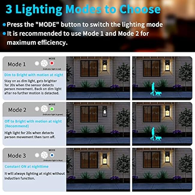 Solar Wall Lights Outdoor Wall Sconce Lantern Lamp Fixture with Motion Sensor, 3 Lighting Modes, Waterproof Solar Porch Light