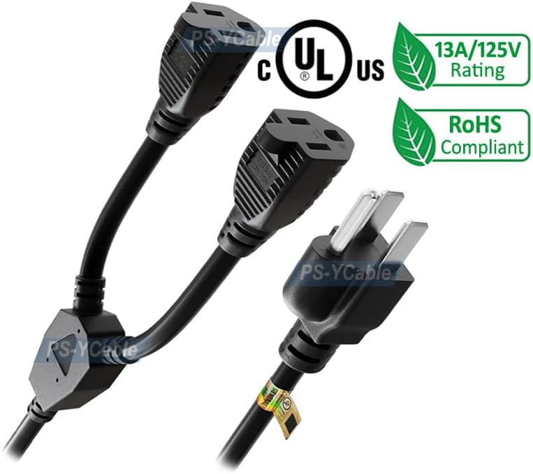 Miniatura 2 de Divisor de cable de alimentación de CA 1 en 2 salidas - Cable divisor de salida de CA