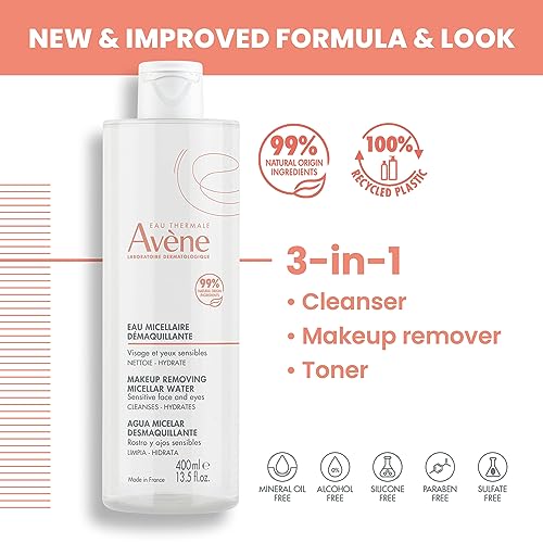 Eau Thermale Avene Micellar Lotion Cleansing Water - Soap-Free 3-In-1 Cleanser, Toner, Make-Up Remover - All Skin Types - Non-Comedogenic - 3.3 Fl.oz. #TOP1
