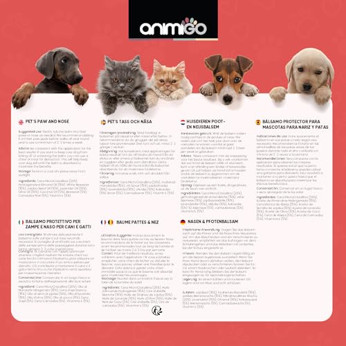 Nasen & Pfotenbalsam für Hunde & Katzen - Für trockene, rissige Nasen & Pfoten im Sommer - 60ml Pfotenpflege & Nasenbalsam mit Lavendelöl, Bienenwachs, Vitamin E - Nasensalbe & Pfotenschutz - animigo