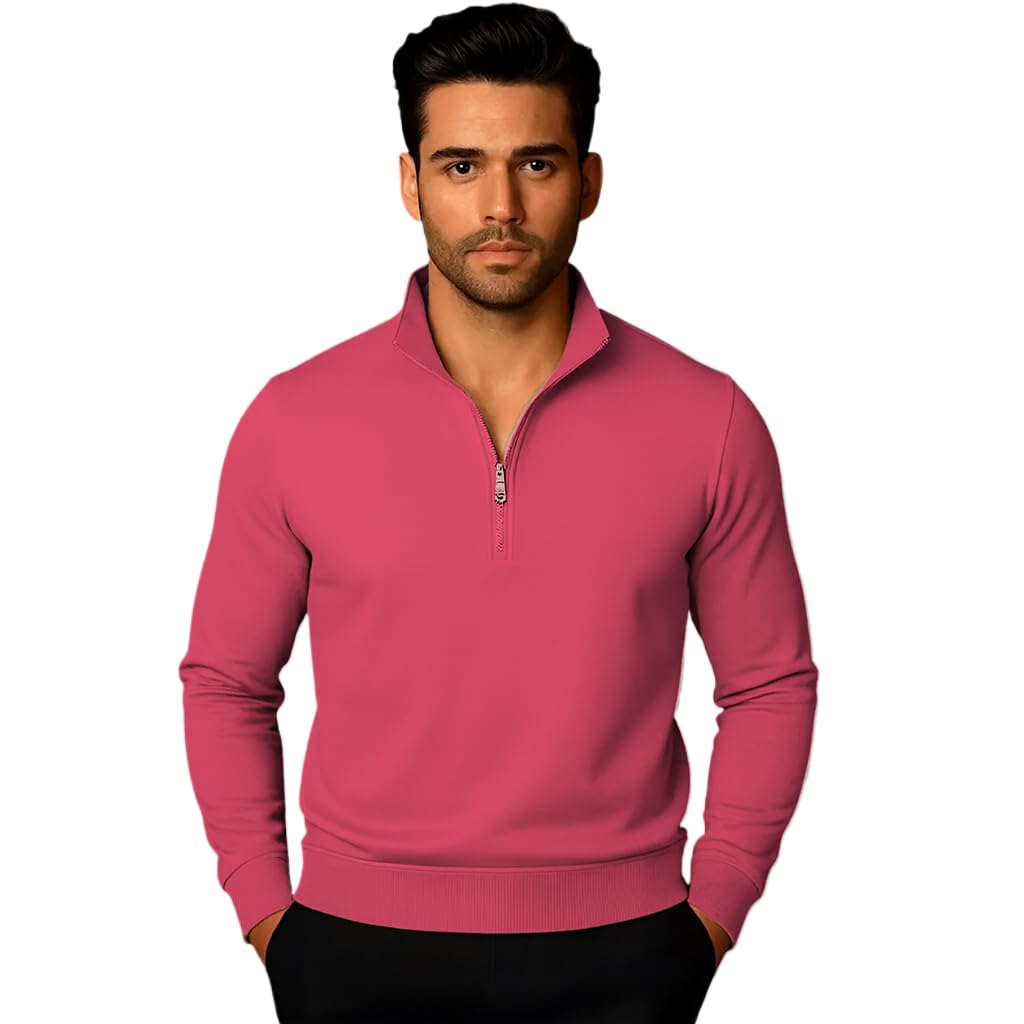 mack jonney Men’s Fleece Half-Zip High Neck Sweatshirt | Warm & Stylish Winter Wear -M4380-picture-38