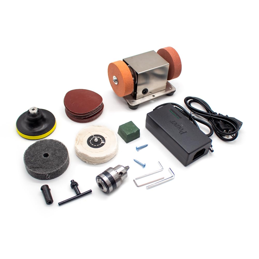 Benchtop Mini Electric Sanding Polishing Grinding Drilling Machine DIY Benchtop Grinder Knife Sharpner with B12 Drill Chuck
