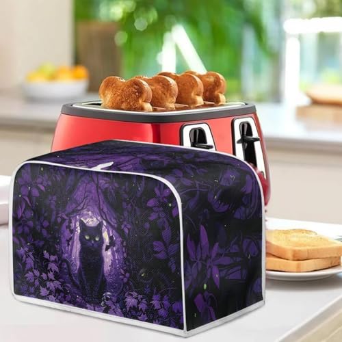 Image of Talayituse Cat Bat Maple Leaves Print 2 Slice Toaster Covers Dust Protection Bread Maker Covers Halloween Decoration Toaster Oven Cloth Cover Kitchen Accessories Washable Appliance Cover, S