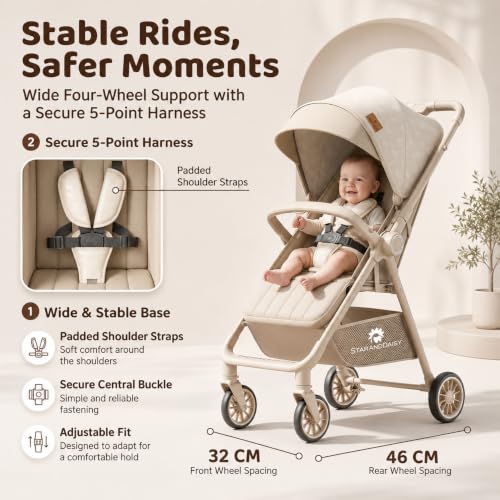 Image of StarAndDaisy Stroller for Baby, Foldable Baby Stroller with Reversible Seat, 3 Recline Positions, 5-Point Safety Harness, Adjustable Footrest, Large Canopy & Storage Basket