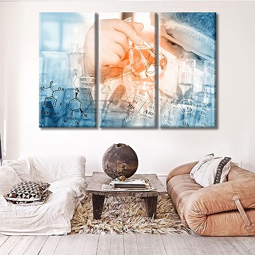Image of 3 Panels Researchers do Chemical Experiments Wall Art Chemical Equations and Periodic Table Posters & Prints Living Room Pictures Wall Decor Stretched and Framed Ready to Hang (60 inch Wx40 H)
