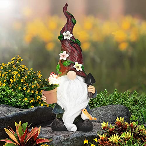 Grinshin Outdoor Garden Gnome Statue,Resin Gnome Figurine With Solar Led Lights, Outside Decor For Patio Yard Lawn Porch Decorations, Ornament Gifts (Blue Statue) #TOP1