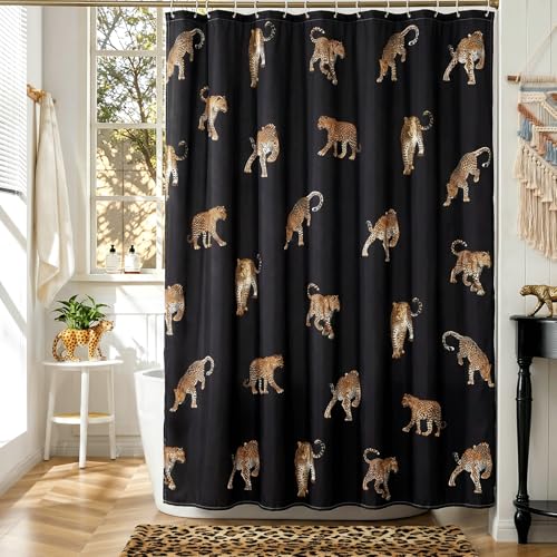 Mocsicka Black Leopard Shower Curtain for Bathroom Cute Boho Leopard Print Shower Curtain Waterproof Fabric Wild Animals Cheetah Bath Curtain for Leopard Decor with 12 Hooks 72 X 72 Inch