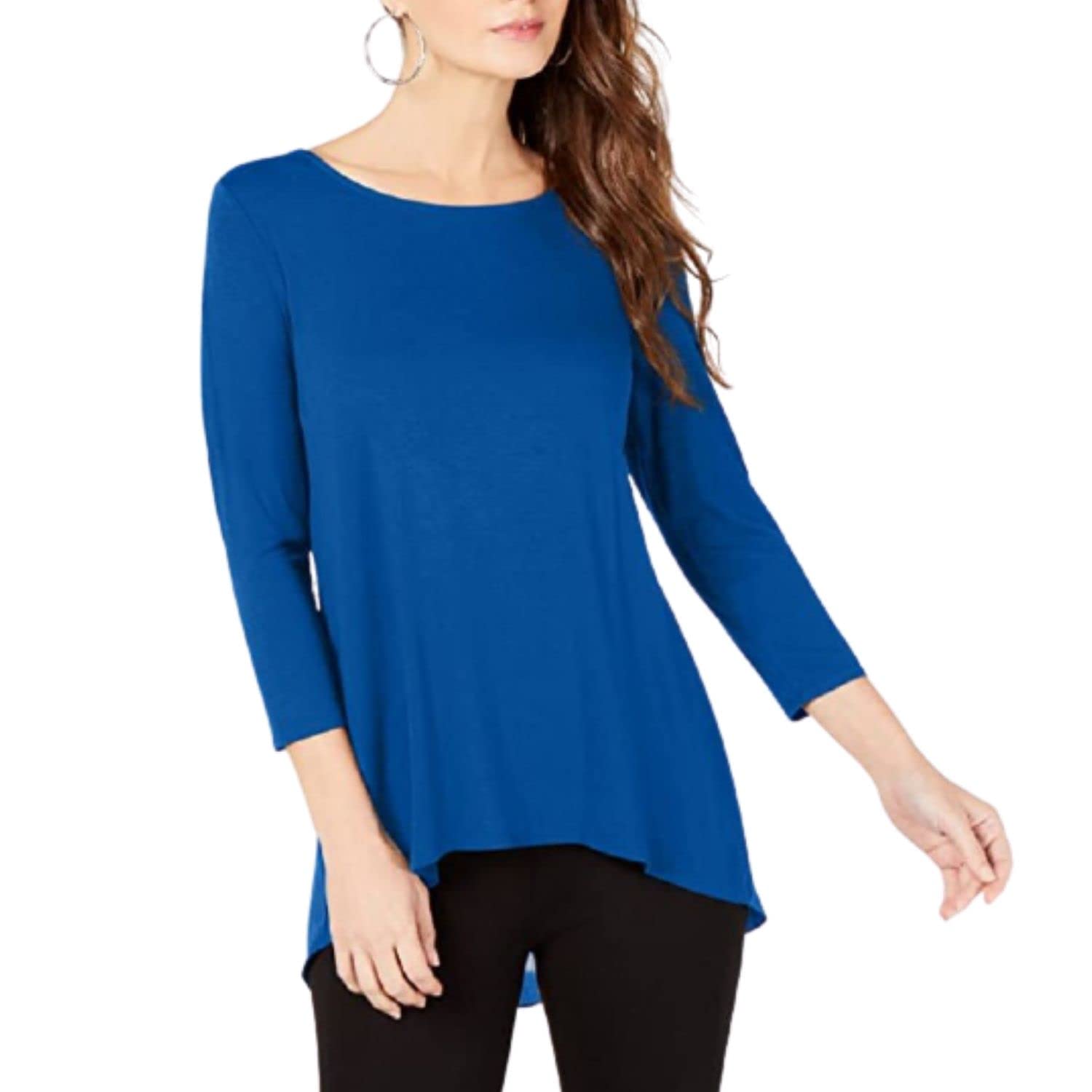 AlfaniWomens Blue Long Sleeve Jewel Neck T-Shirt Size: M