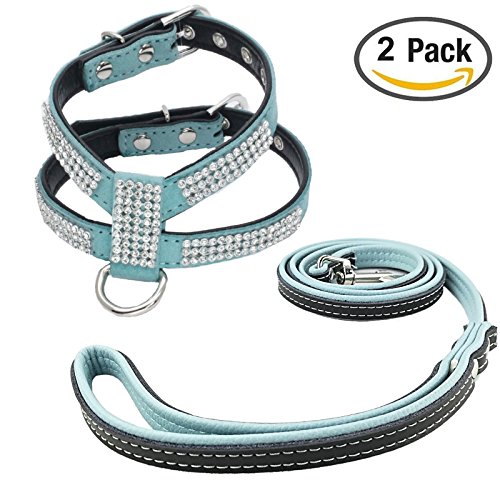 Newtensina Fashion Puppy Harness with Diamantes and Lead Cute Girl Bling Dog Harness with Contrast Color Leash for Small Dogs