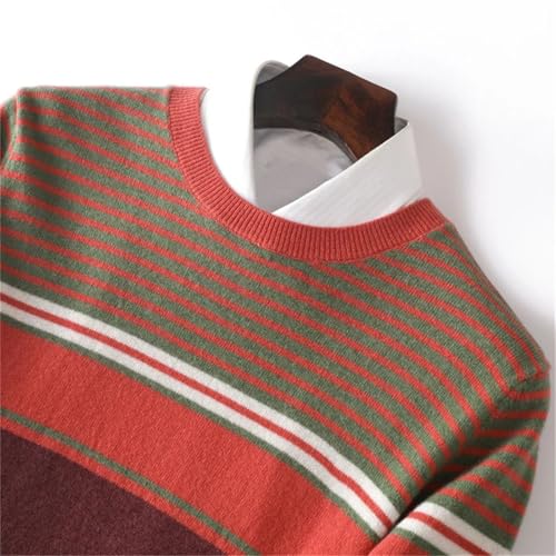 Men's 100 Percent Wool Knitted Sweater Crew Neck Long Sleeve Stripe Loose Pullover2