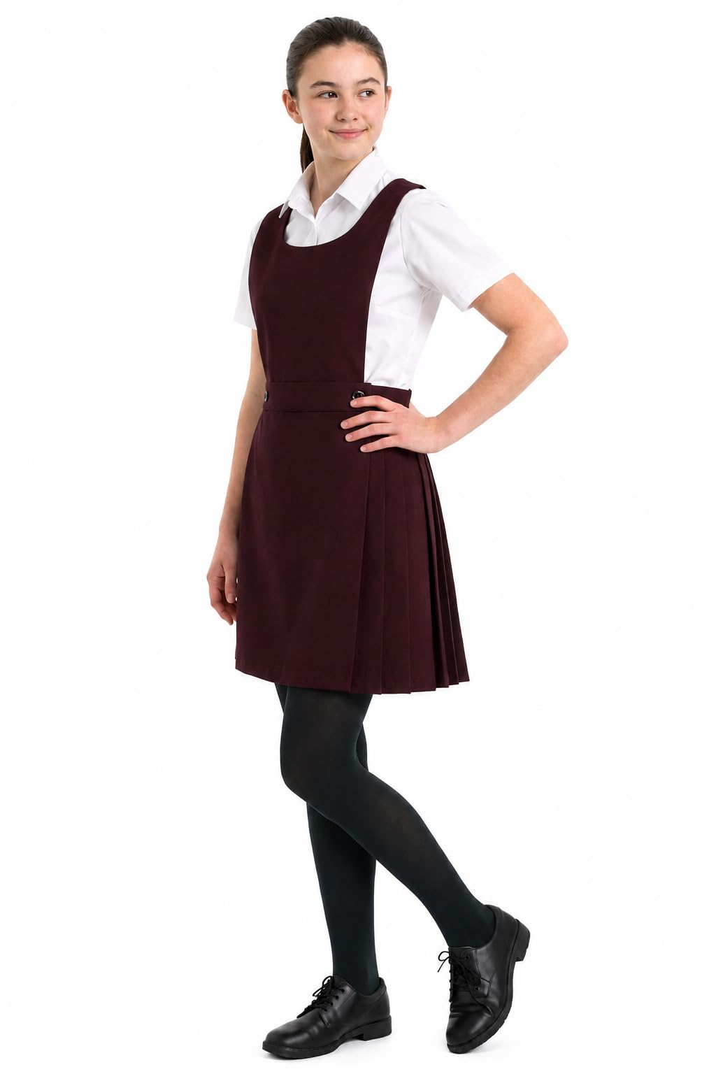 CVL GIRLS BIB PINAFORE PLEATED SCHOOL UNIFORM DRESS ALL AGES (Wine/Maroon, 4-5 Years)
