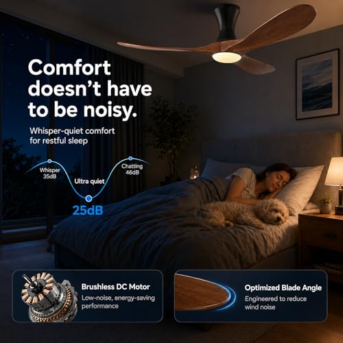 52 inch Smart Flush Mount Ceiling Fans with Lights, Low Profile Ceiling Fan with WIFI Alexa and App Remote Control, Quiet DC Motor, 3 Blades Wood Modern fan for Indoor Outdoor Bedroom Patio, Walnut by Gleewind - Used condition - Image 5