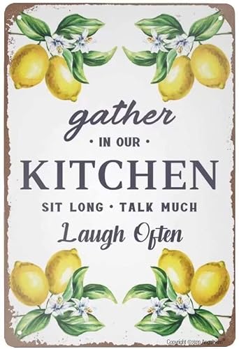 Vintage Tin Sign Gather in Our Kitchen to sit and Laugh Often Hang on The Wall Poster Plaque Funny Tin Sign Entrance Decoration Gallery Wall Sign 5.5x8inch