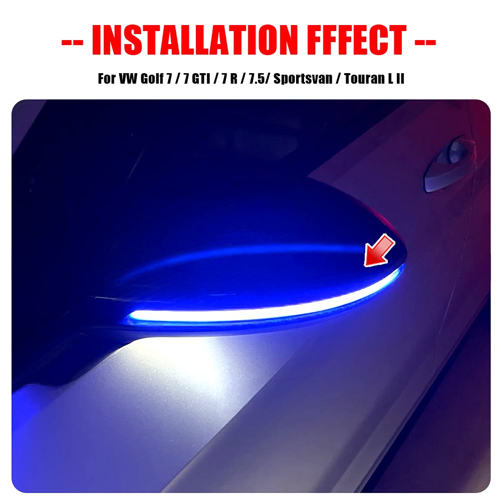 LED dynamiczny włączony kierunkowskaz, lusterko boczne sekwencyjne Kompatybilny z VW Golf 7 Jet-ta MK7 VII GTI R MK7 Golf 7.5 kompatybilny z To-uran-niebieski i żółty