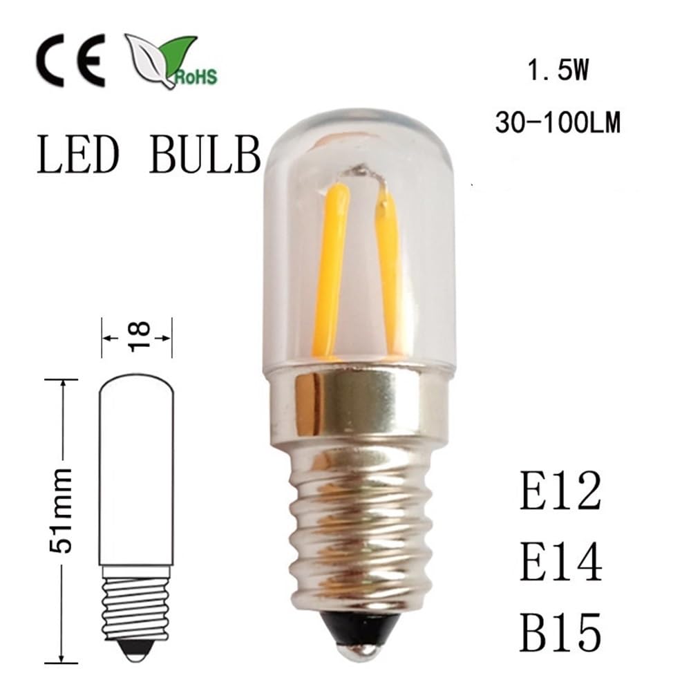 RZL Lighting, Confezione da 50, LED Luce Frigorifero AC110V T18S E12/E14/B15 1,5 W Mini Piccola Luce Illuminazione Domestica(2200K Yellow,E14 12V)