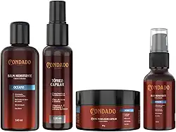 Kit Fortificante Tônico Capilar Creme Óleo Barba Balm Masculino Crescimento Cabelo Bigode (Oceano (refrescante))