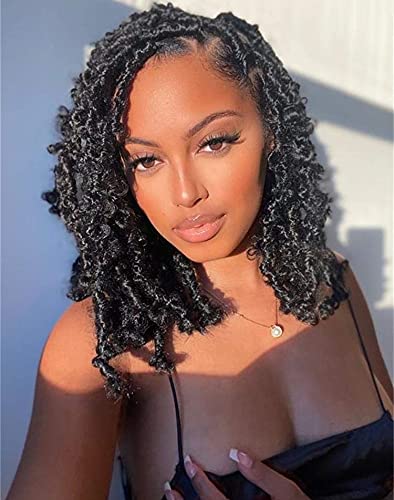 8 Packs Butterfly Locs Crochet Hair 12 Inch Pre Looped Distressed Crochet Butterfly Locs Hair Extension (2#)