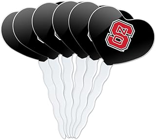 NC State Secondary Logo Heart Love Cupcake Picks Toppers Decoration Set of 6