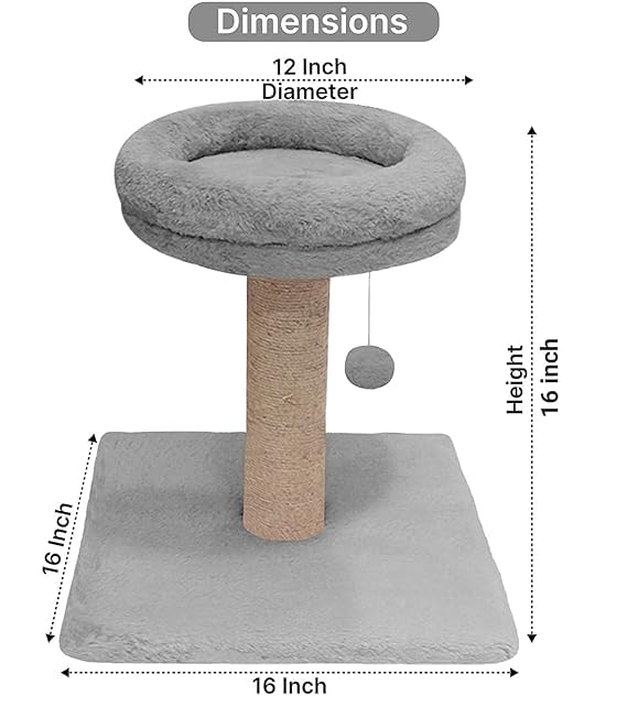Image of Fur Activity Cat Tree Scratching Post with Natural Sisal Tower for Kittens and Cat (Grey - Bolster-TOP)