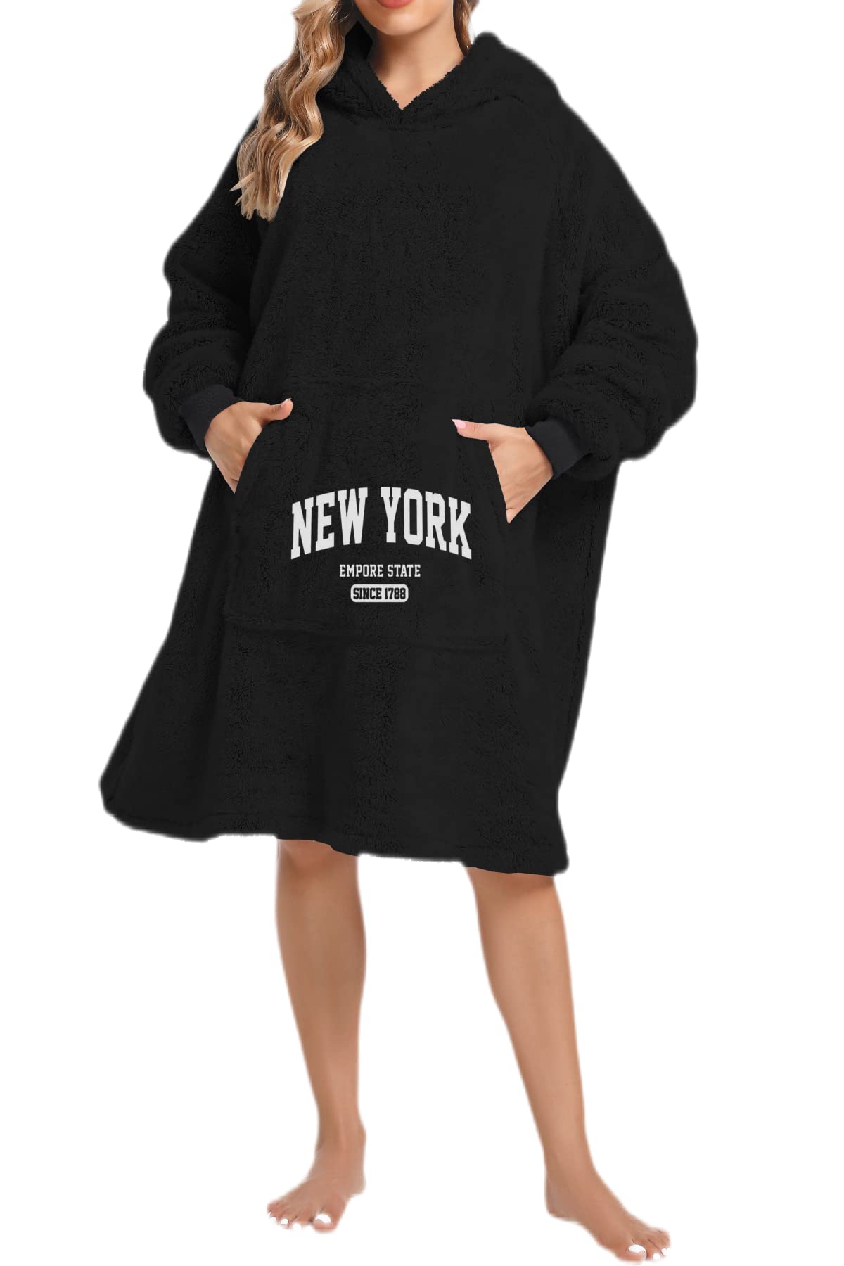 Lanliun Oversized Blanket Hoodie for Women, Two Layers Cozy Flannel Wearable Blanket Sweatshirt