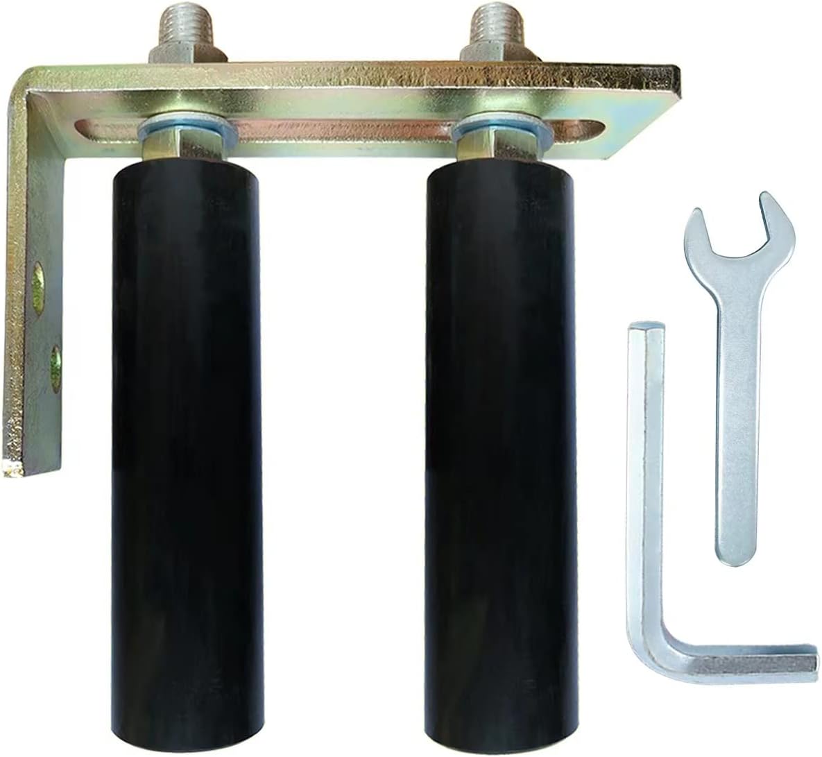 Mageway Universal Heavy Duty Slide Gate Guide Roller 6" Black L Rear Post Bracket Adjustable Dual Nylon Rollers Gate Support Assembly for Sliding Rolling Gates, Install Tools Inlcuded