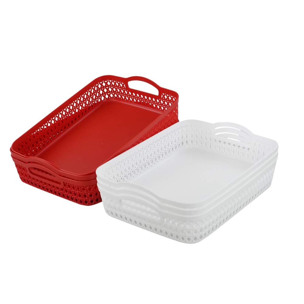Vcansay 6-Pack Flat Storage Baskets with Handles Plastic Drawer Organizer, White
