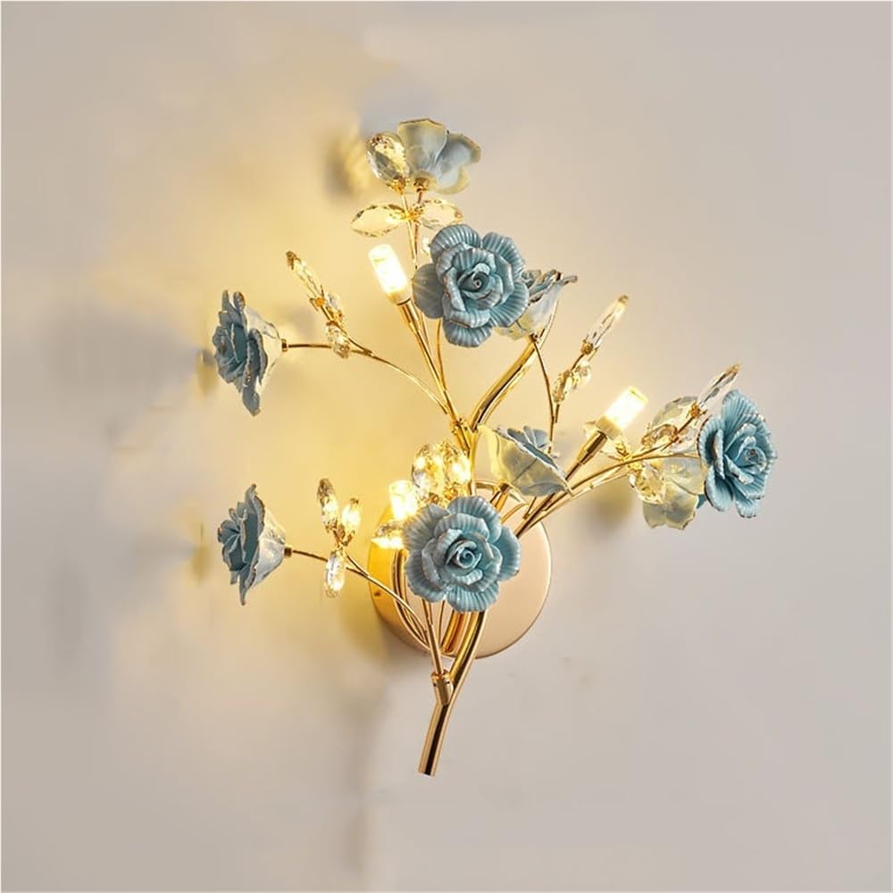 LYOUAE European Style Ceramic Flower Wall Light Modern Crystal Wall Sconce